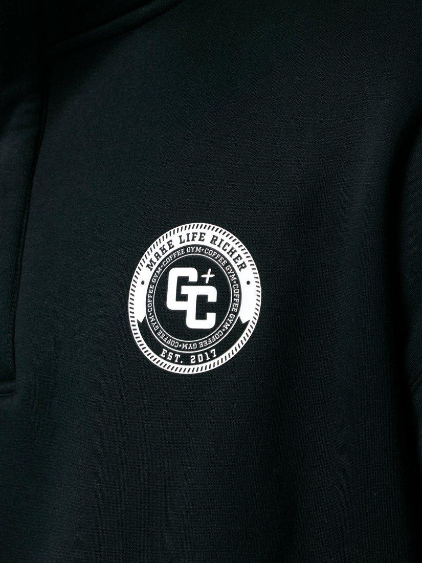 Product image 5 of 6, which shows Gym+Coffee Unisex Snap Collar Varsity Sweatshirt, Black, XXS