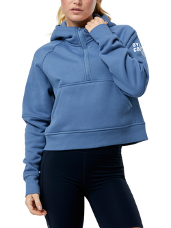 Gym+Coffee Sierra Half Zip Cropped Hoodie, Oasis Blue