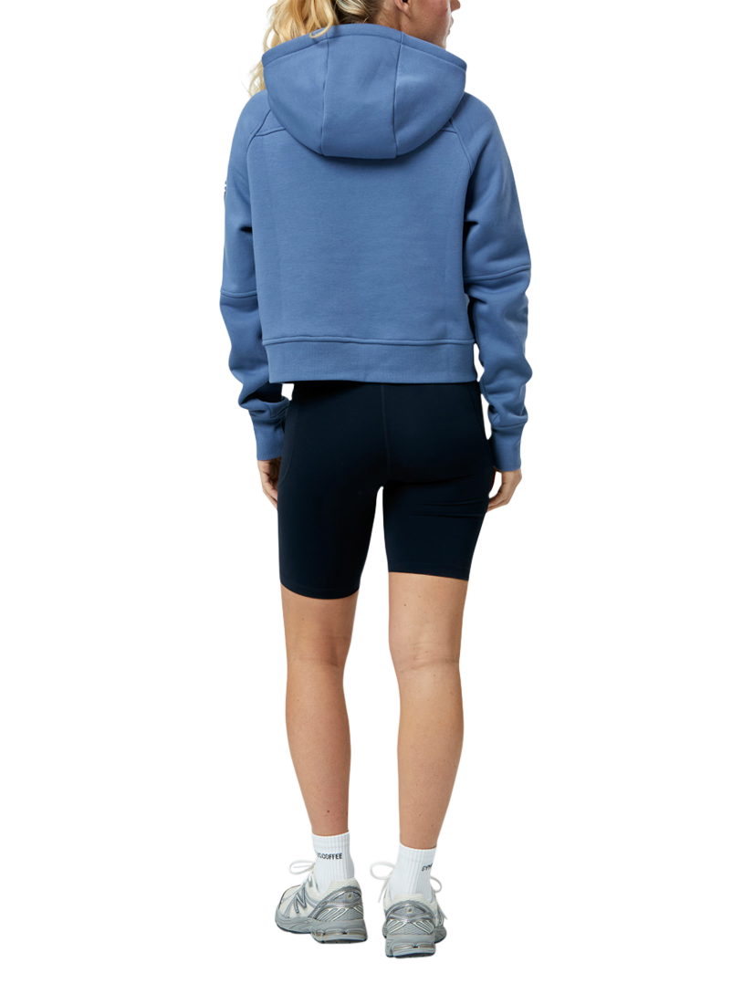 Product image 3 of 10, which shows Gym+Coffee Sierra Half Zip Cropped Hoodie, Oasis Blue, XXS