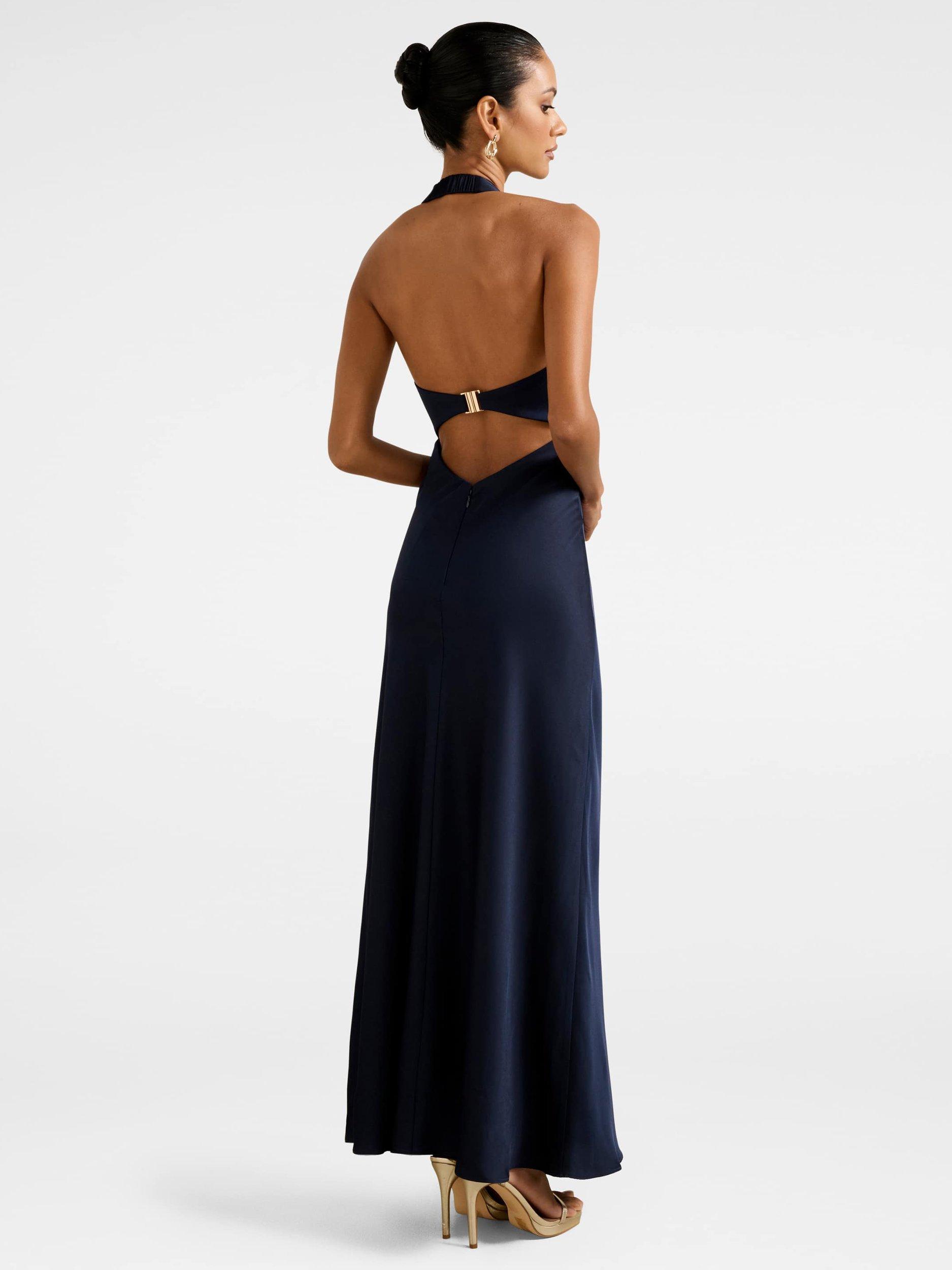 Product image 2 of 4, which shows Forever New Petite April Open Back Maxi Dress, Navy, 4