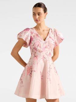Forever New Camden Floral Puff Sleeve Mini Dress, Pink/Multi, Pink/Multi