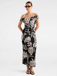 Forever New Gisella Graphic Floral Tipped Mesh Midi Dress, Mono Rhodes Collage