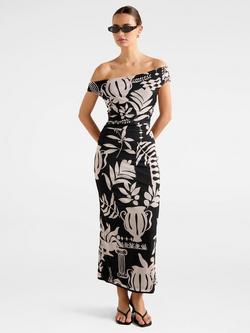 Forever New Gisella Graphic Floral Tipped Mesh Midi Dress, Mono Rhodes Collage, Mono Rhodes Collage