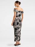 Forever New Gisella Graphic Floral Tipped Mesh Midi Dress, Mono Rhodes Collage
