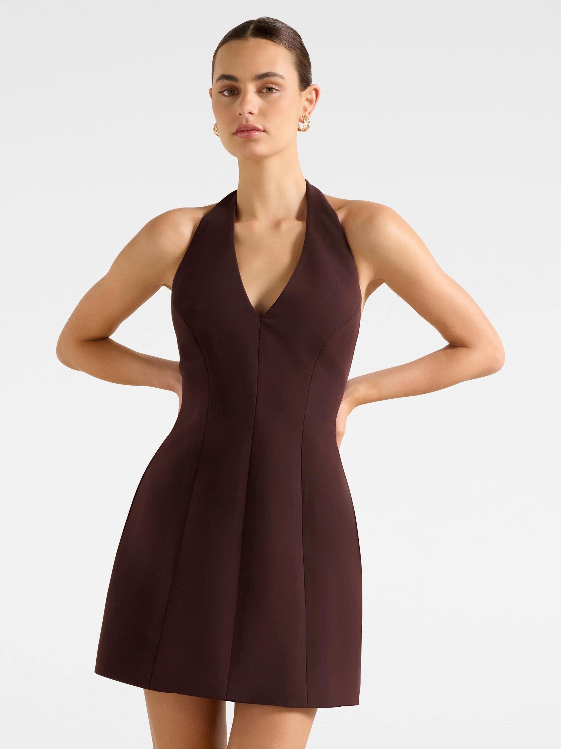 Product image 1 of 5, which shows Forever New Riley Halterneck Mini Dress, Deep Plum, 4
