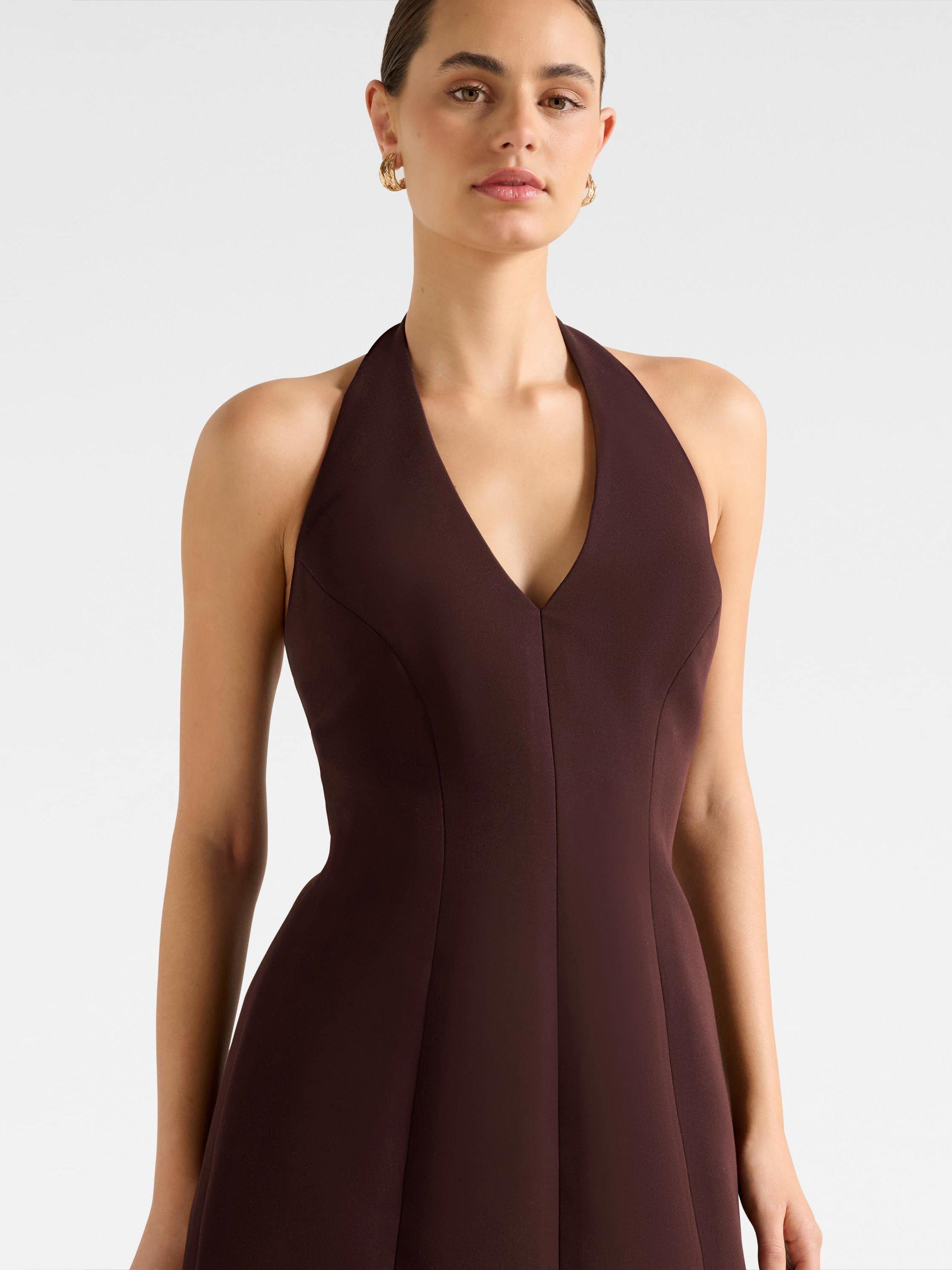 Product image 4 of 5, which shows Forever New Riley Halterneck Mini Dress, Deep Plum, 4