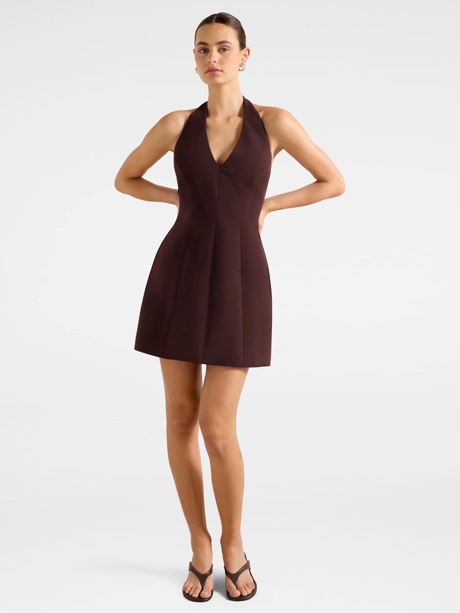 Product image 5 of 5, which shows Forever New Riley Halterneck Mini Dress, Deep Plum, 4