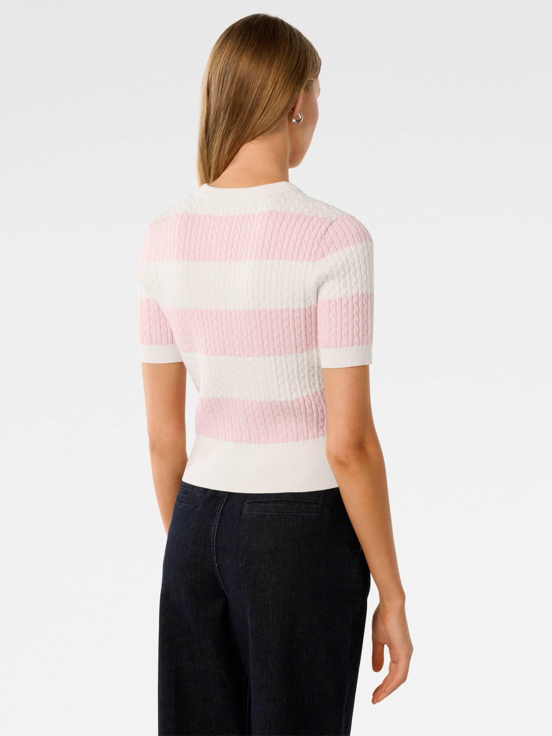 Product image 2 of 5, which shows Forever New Annika Stripe Cable Knit Top, Pink, L