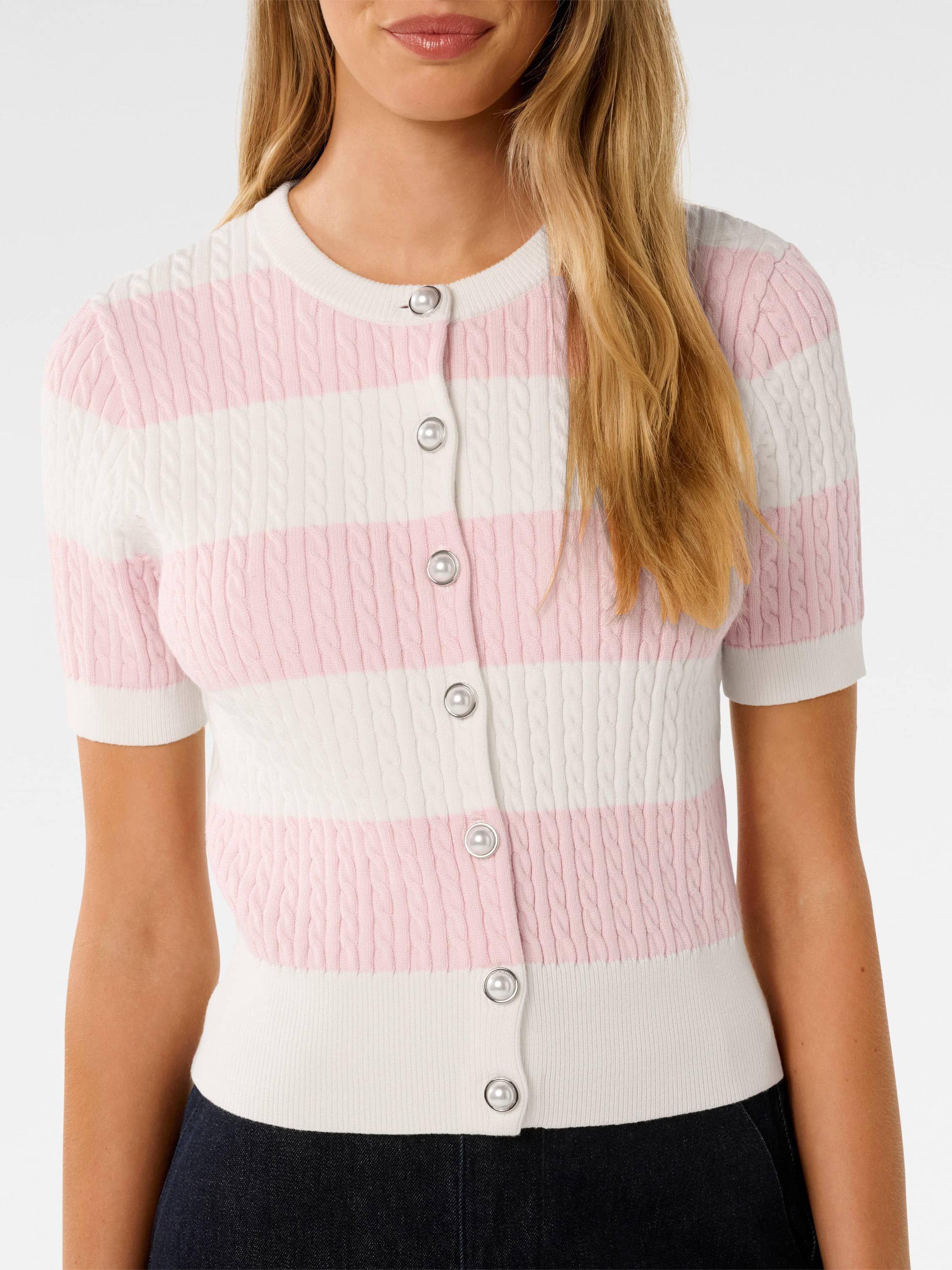 Product image 4 of 5, which shows Forever New Annika Stripe Cable Knit Top, Pink, L