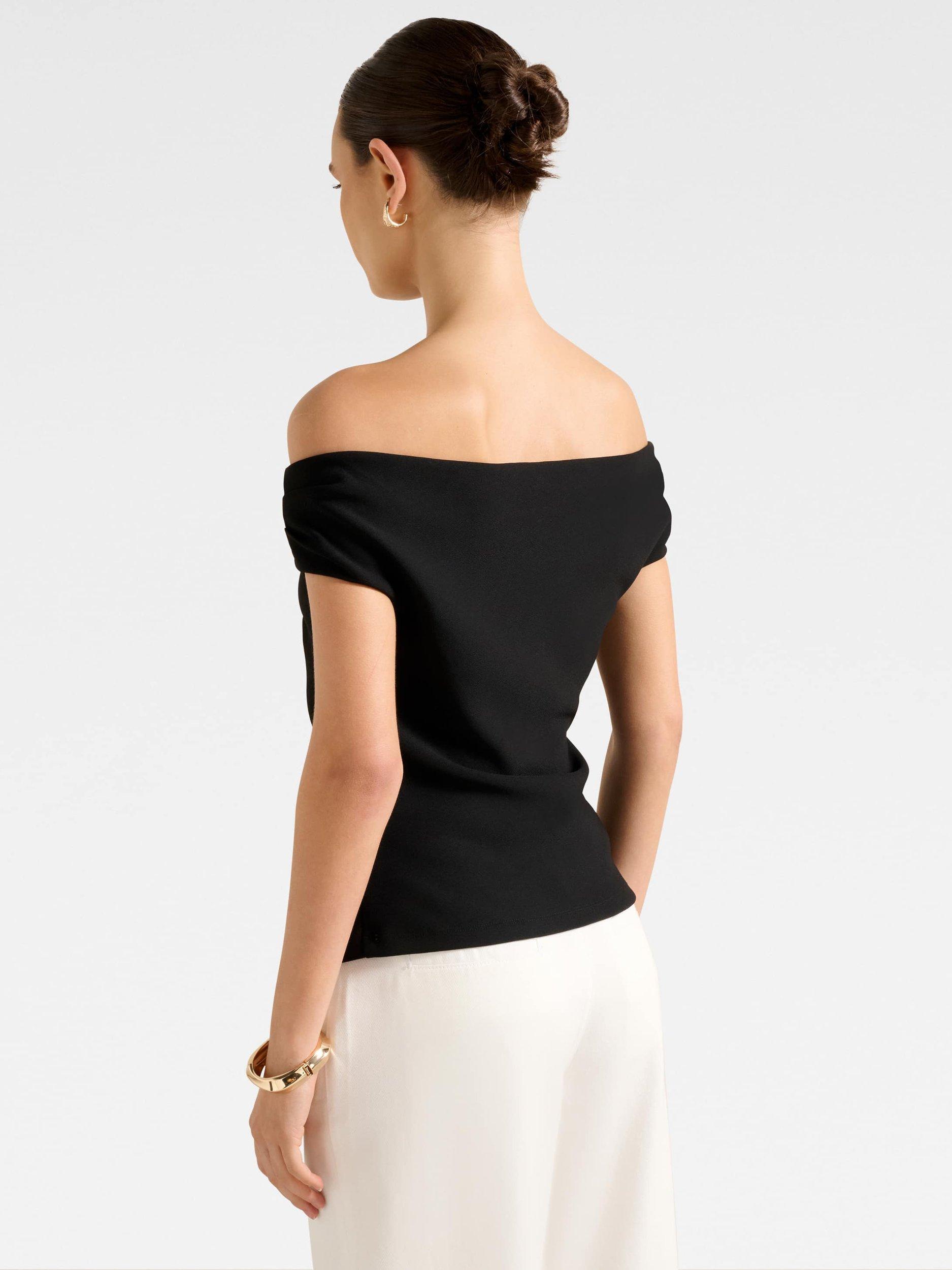 Product image 2 of 5, which shows Forever New Somer Crepe Bardot Top, Black, L