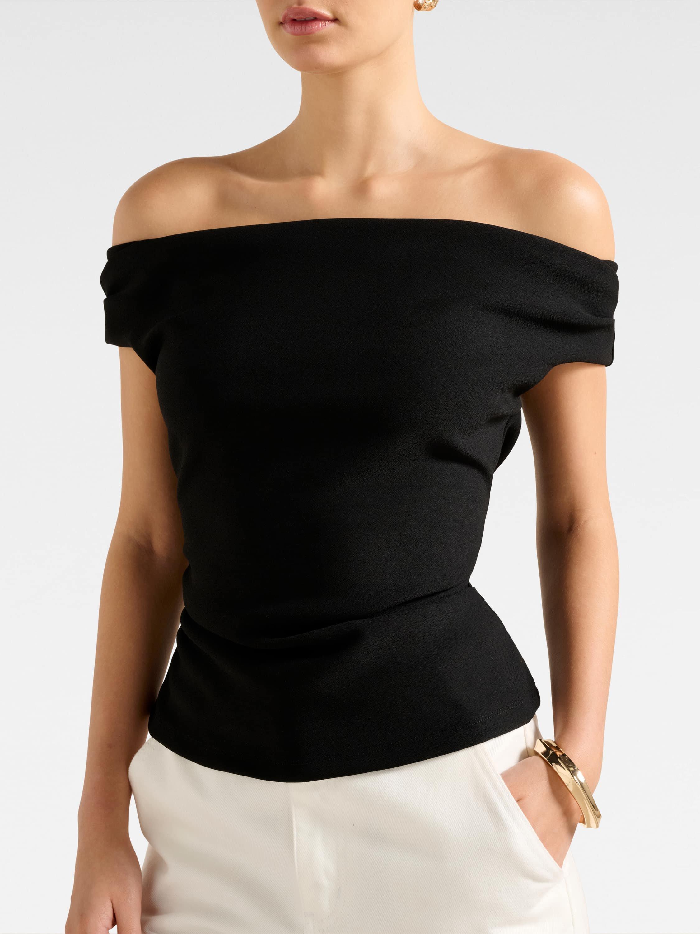Product image 4 of 5, which shows Forever New Somer Crepe Bardot Top, Black, L