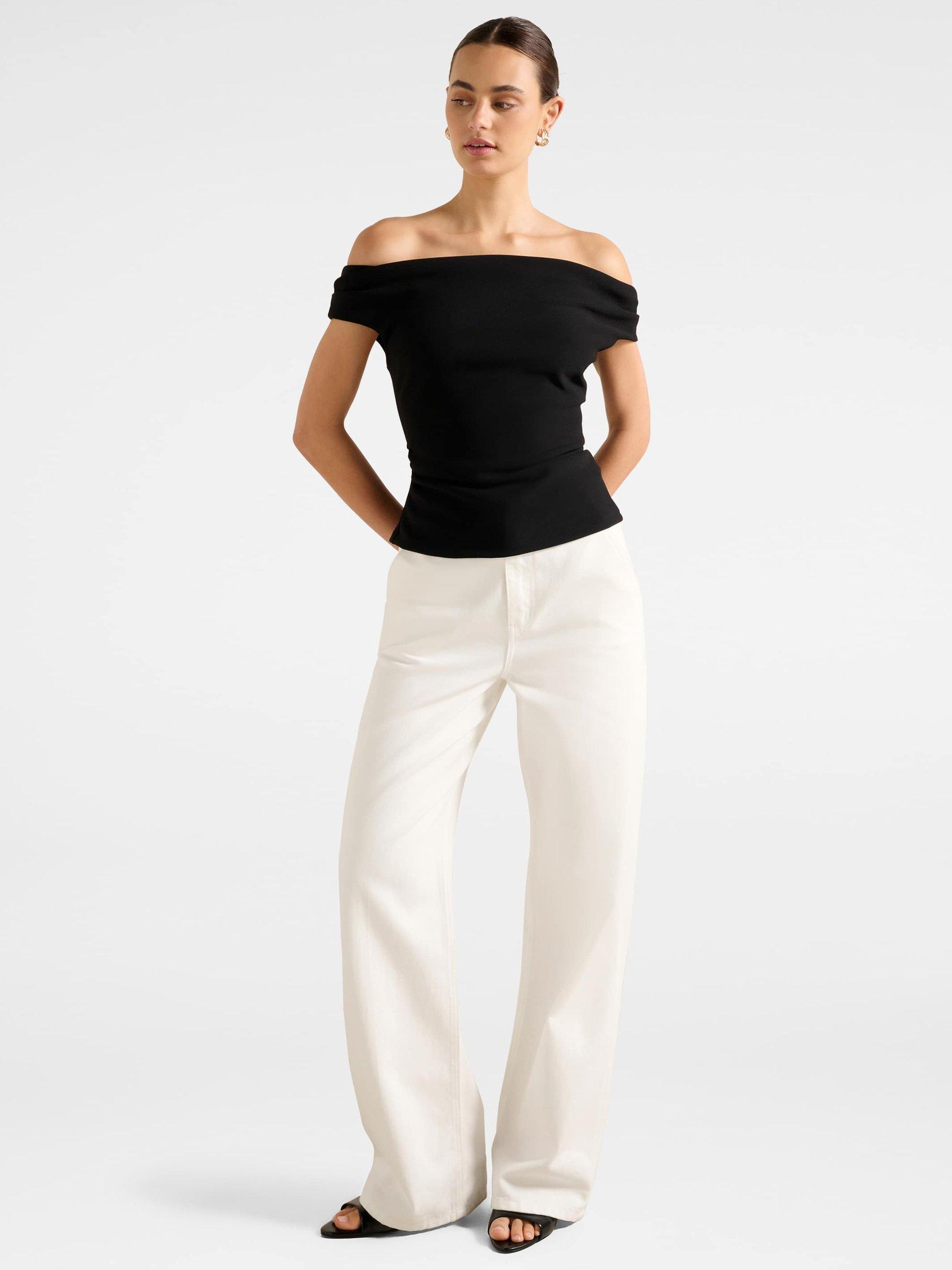 Product image 5 of 5, which shows Forever New Somer Crepe Bardot Top, Black, L