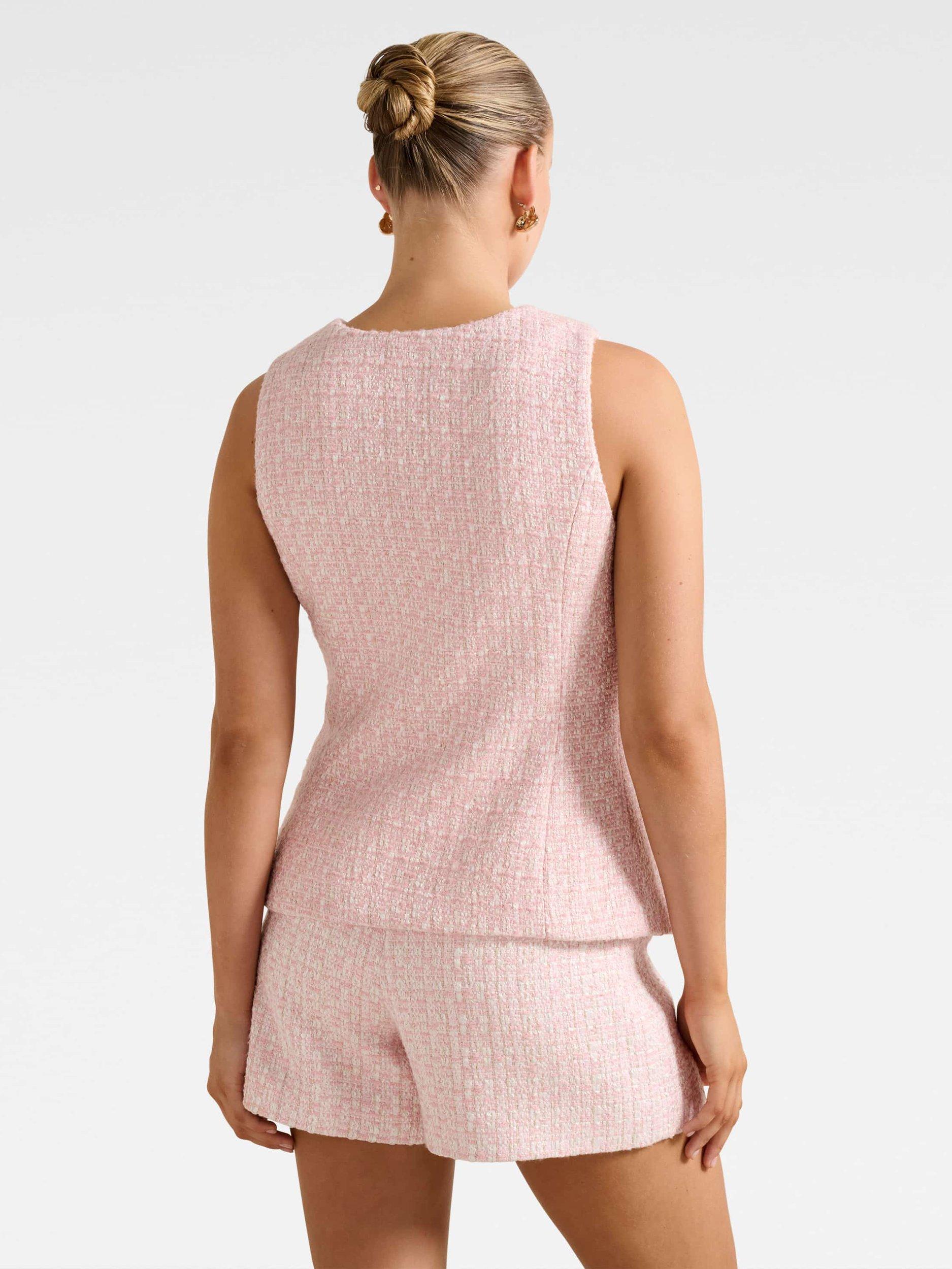 Product image 2 of 5, which shows Forever New Lisa Boucle Waistcoat, Pink, 4