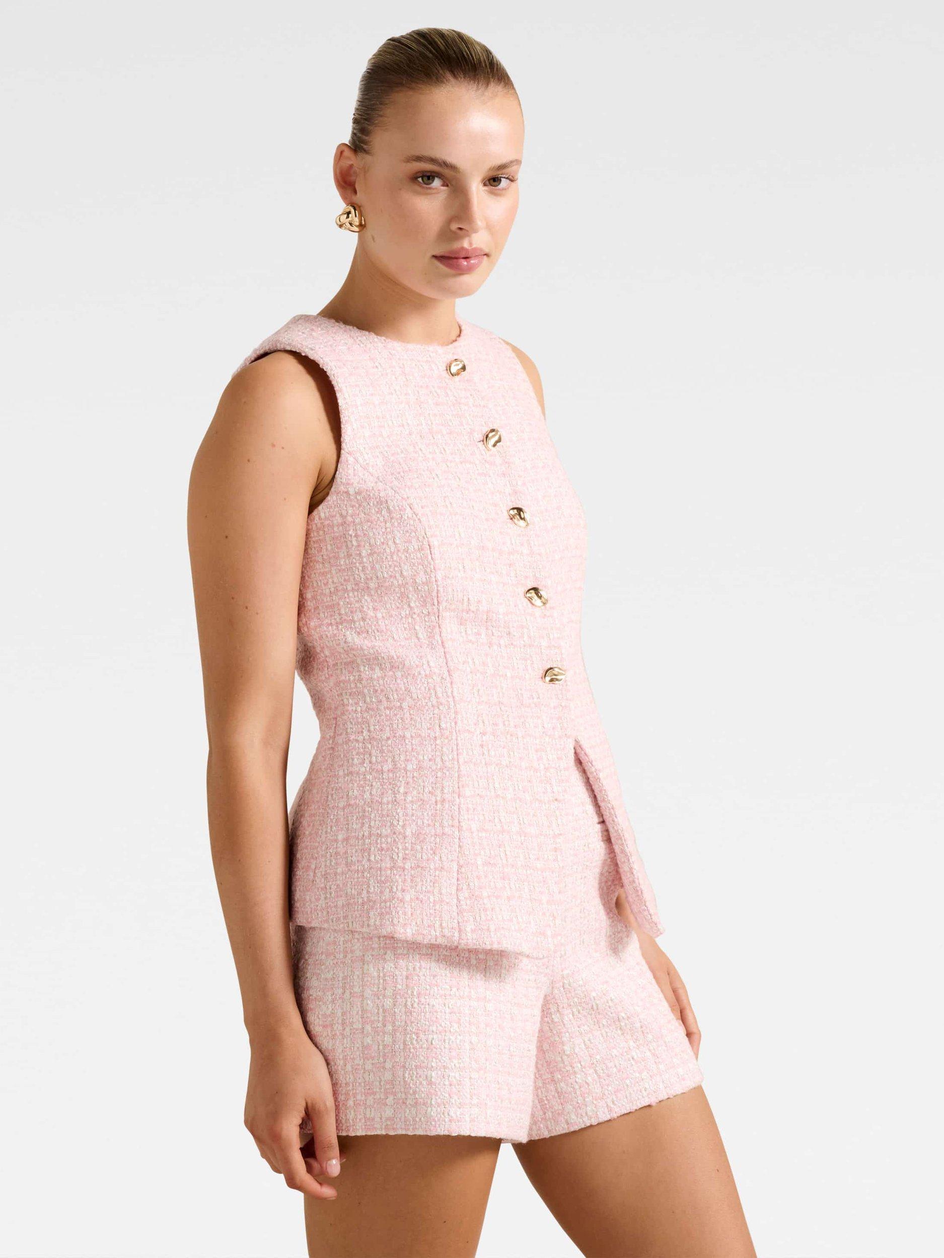 Product image 3 of 5, which shows Forever New Lisa Boucle Waistcoat, Pink, 4