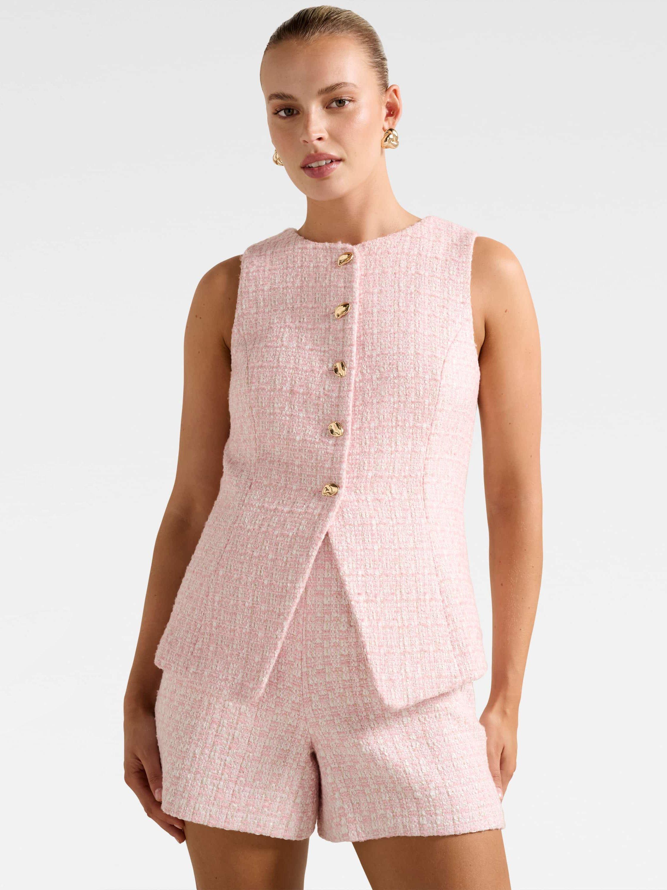Product image 4 of 5, which shows Forever New Lisa Boucle Waistcoat, Pink, 4