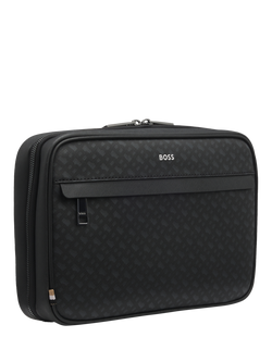 HUGO BOSS BOSS Zair Monogram Leather Wash Bag, Black - view 2, Black