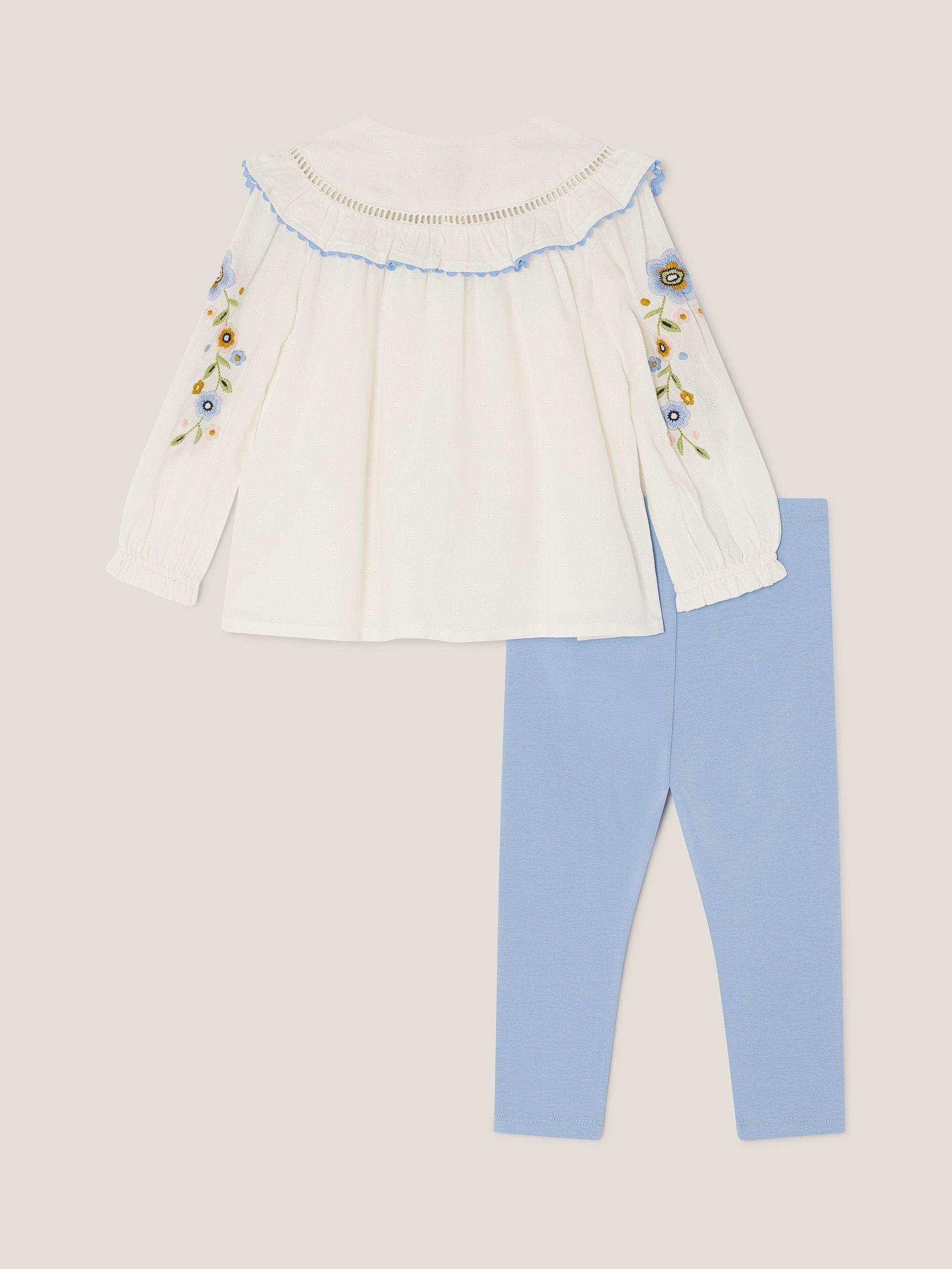 Product image 3 of 4, which shows Monsoon Baby Cotton Blouse and Legging Set, Ivory, 3-6 months