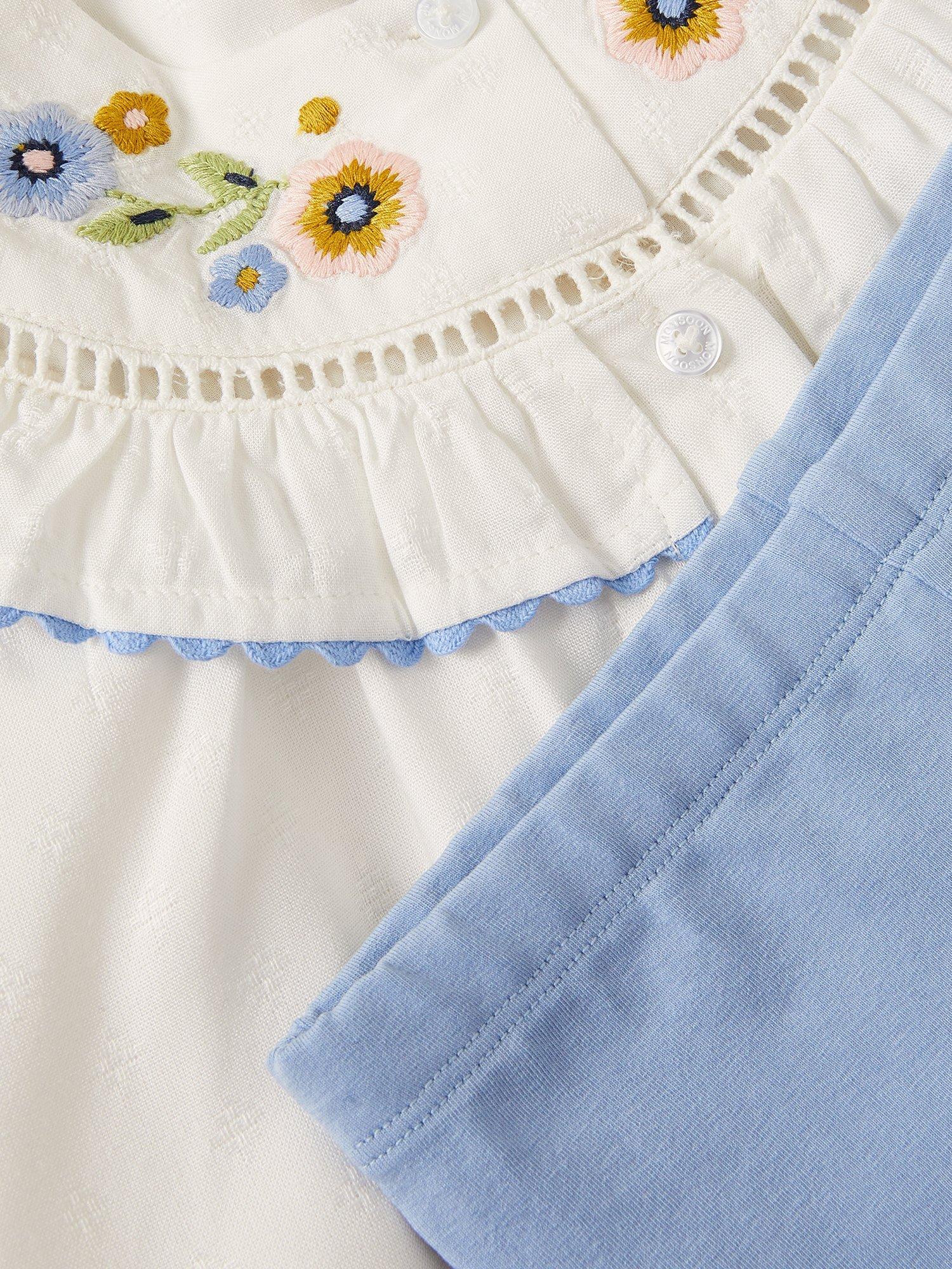 Product image 4 of 4, which shows Monsoon Baby Cotton Blouse and Legging Set, Ivory, 3-6 months