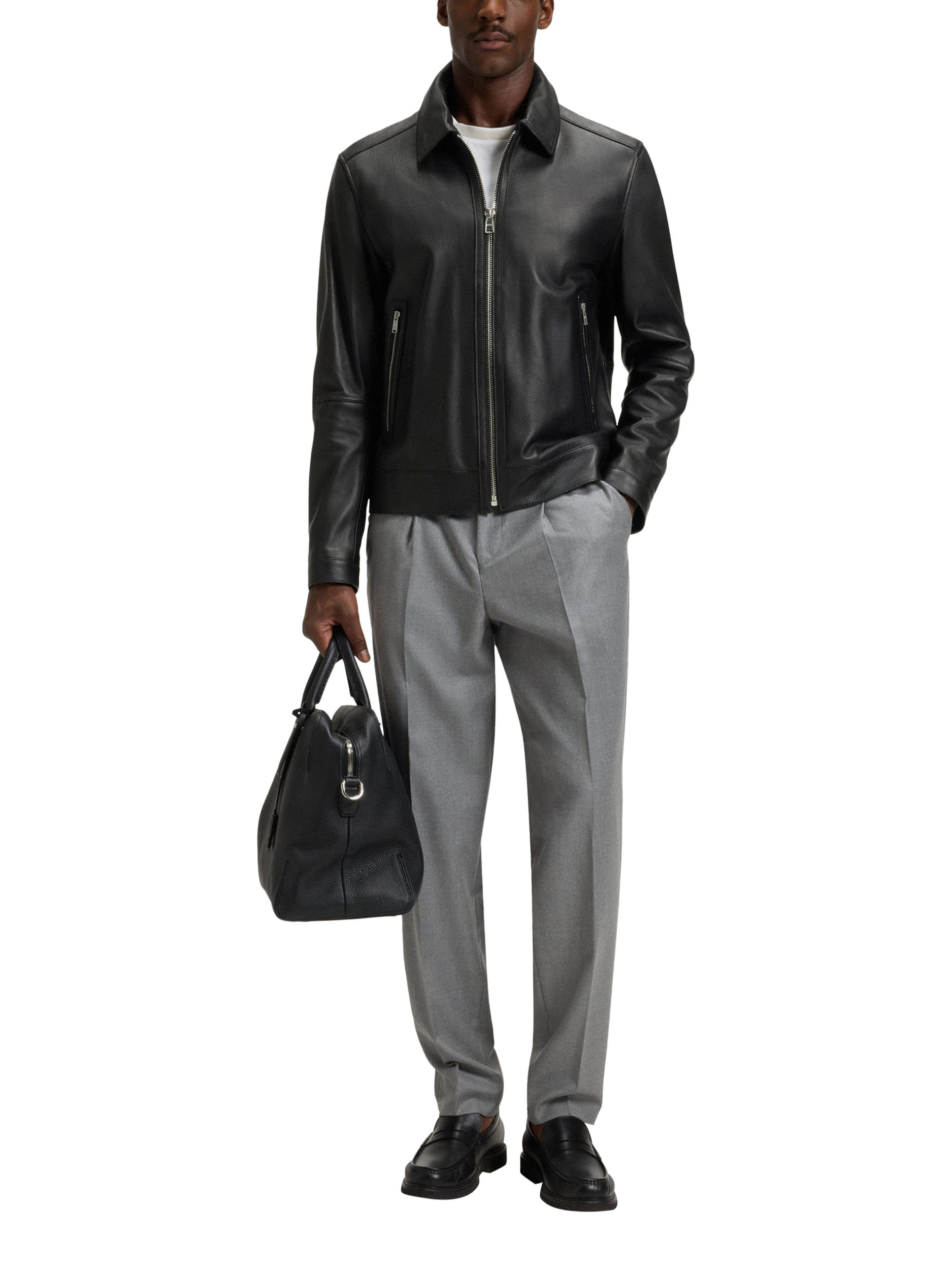 Product image 3 of 6, which shows BOSS Lambs Leather Jacket, Black, 38R