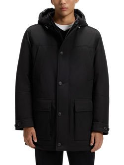 BOSS Hooded Overcoat, Black, Black