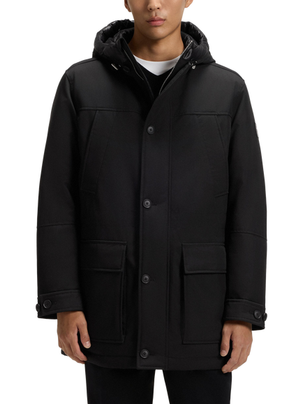 BOSS Hooded Overcoat, Black, Black