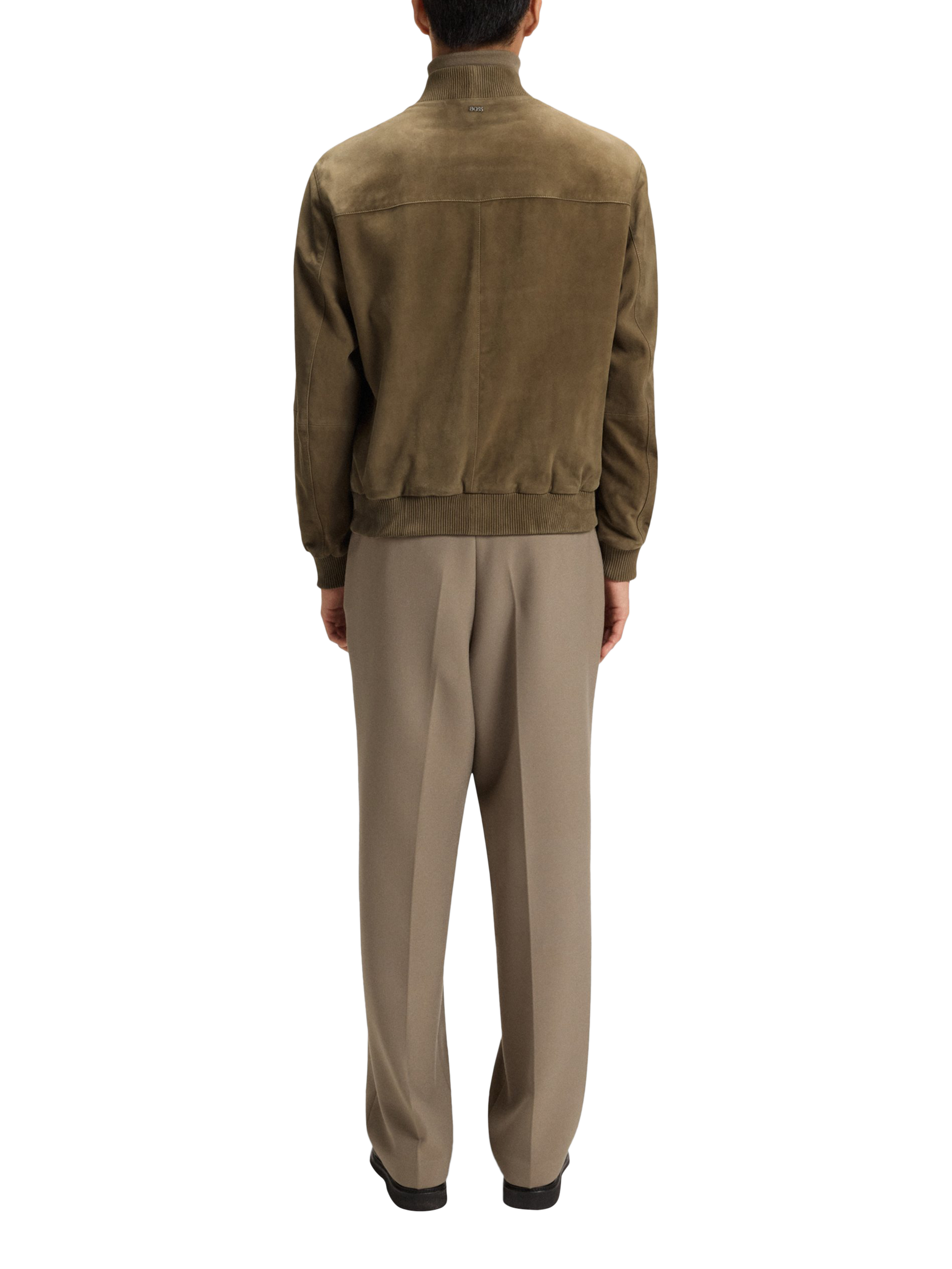 Product image 2 of 6, which shows HUGO BOSS BOSS Zip Front Suede Bomber Jacket, Open Brown, 36R