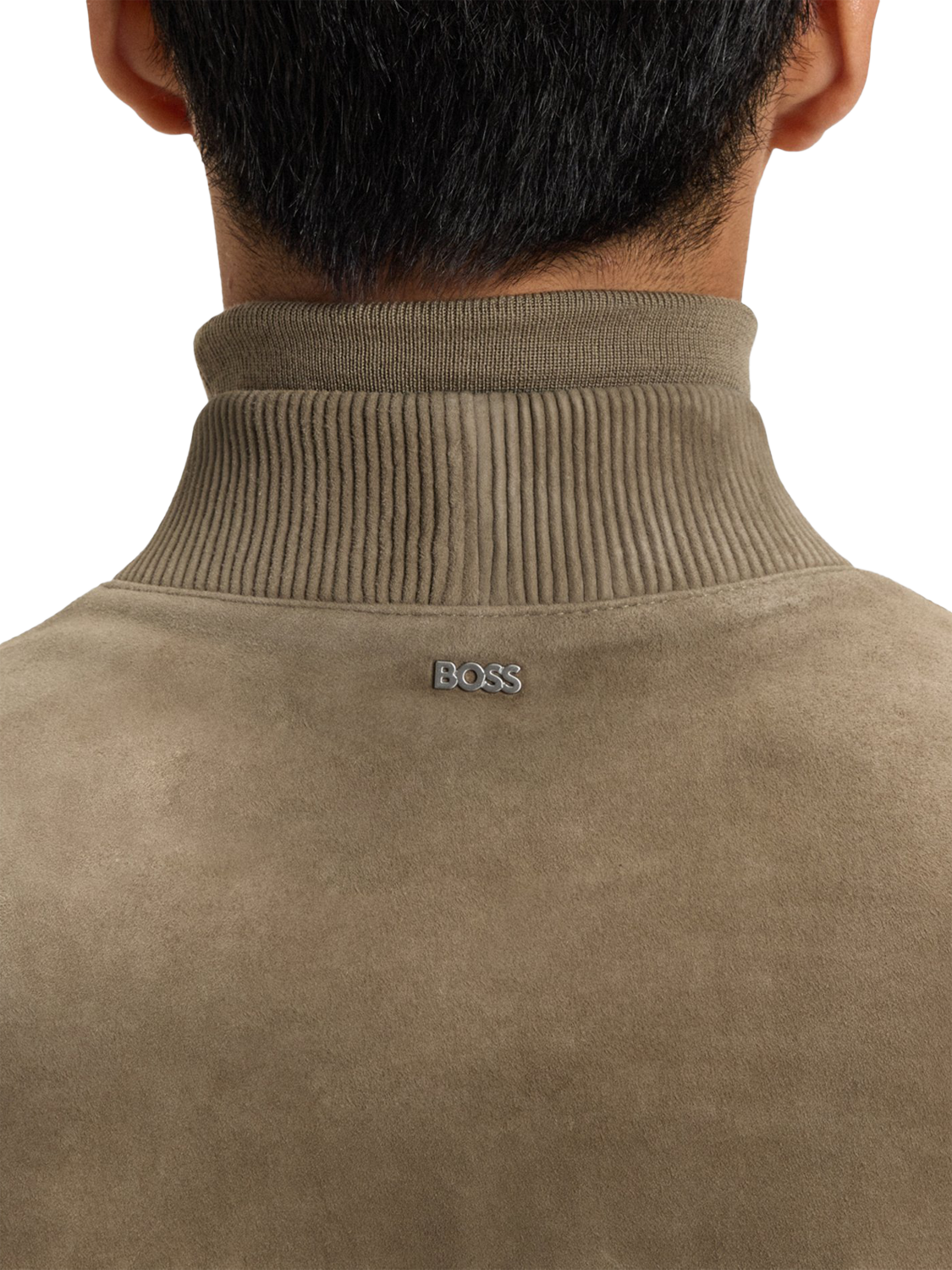 Product image 5 of 6, which shows HUGO BOSS BOSS Zip Front Suede Bomber Jacket, Open Brown, 36R