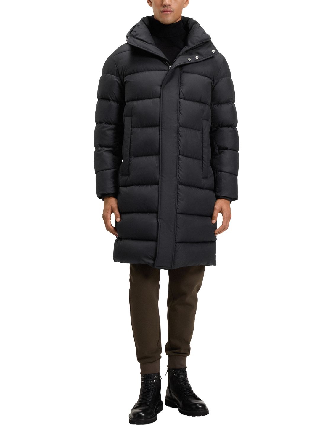 Product image 1 of 6, which shows HUGO BOSS BOSS Hooded Zip Front Puffer Coat, Black, 38R