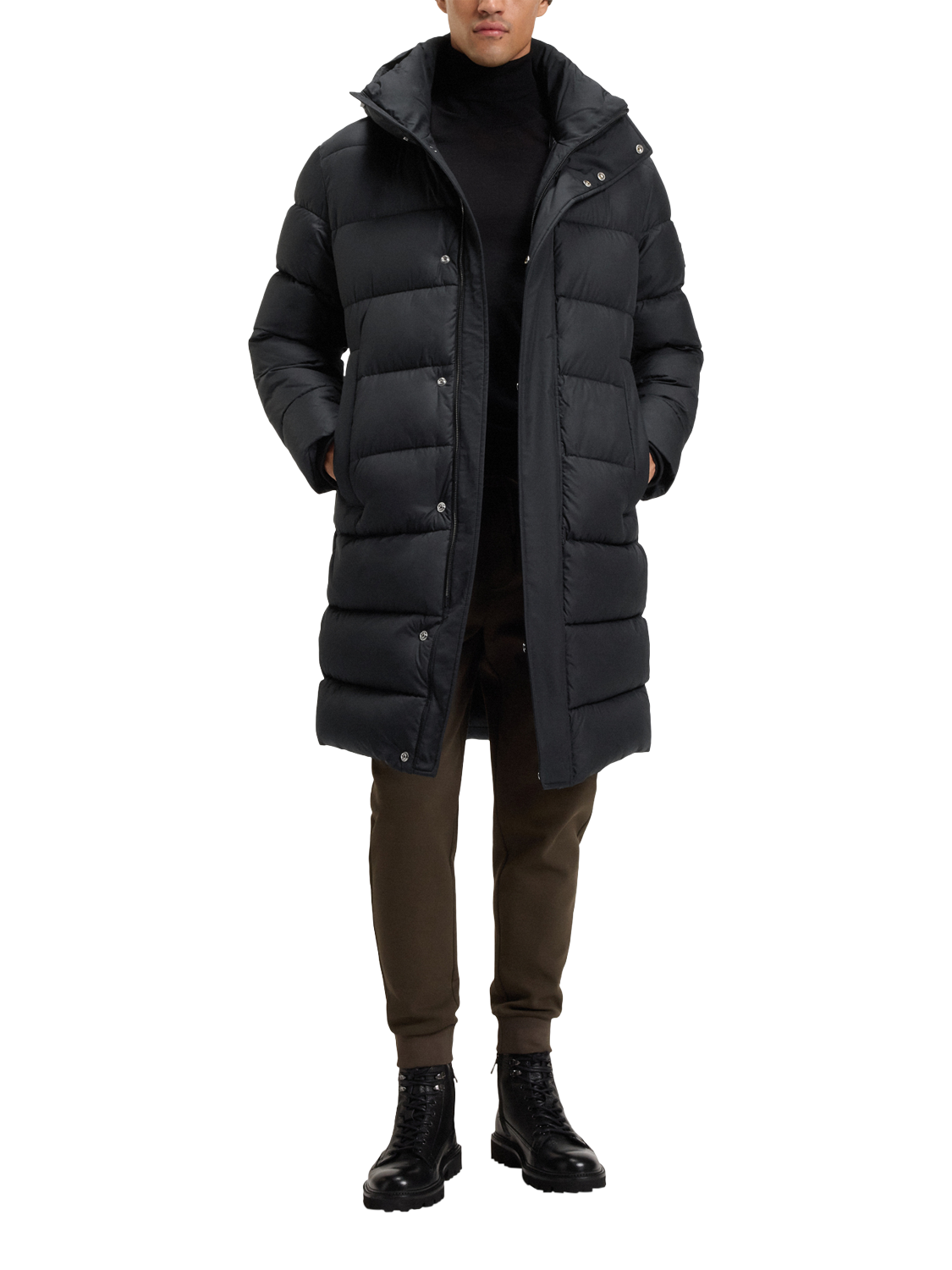 Product image 3 of 6, which shows HUGO BOSS BOSS Hooded Zip Front Puffer Coat, Black, 38R