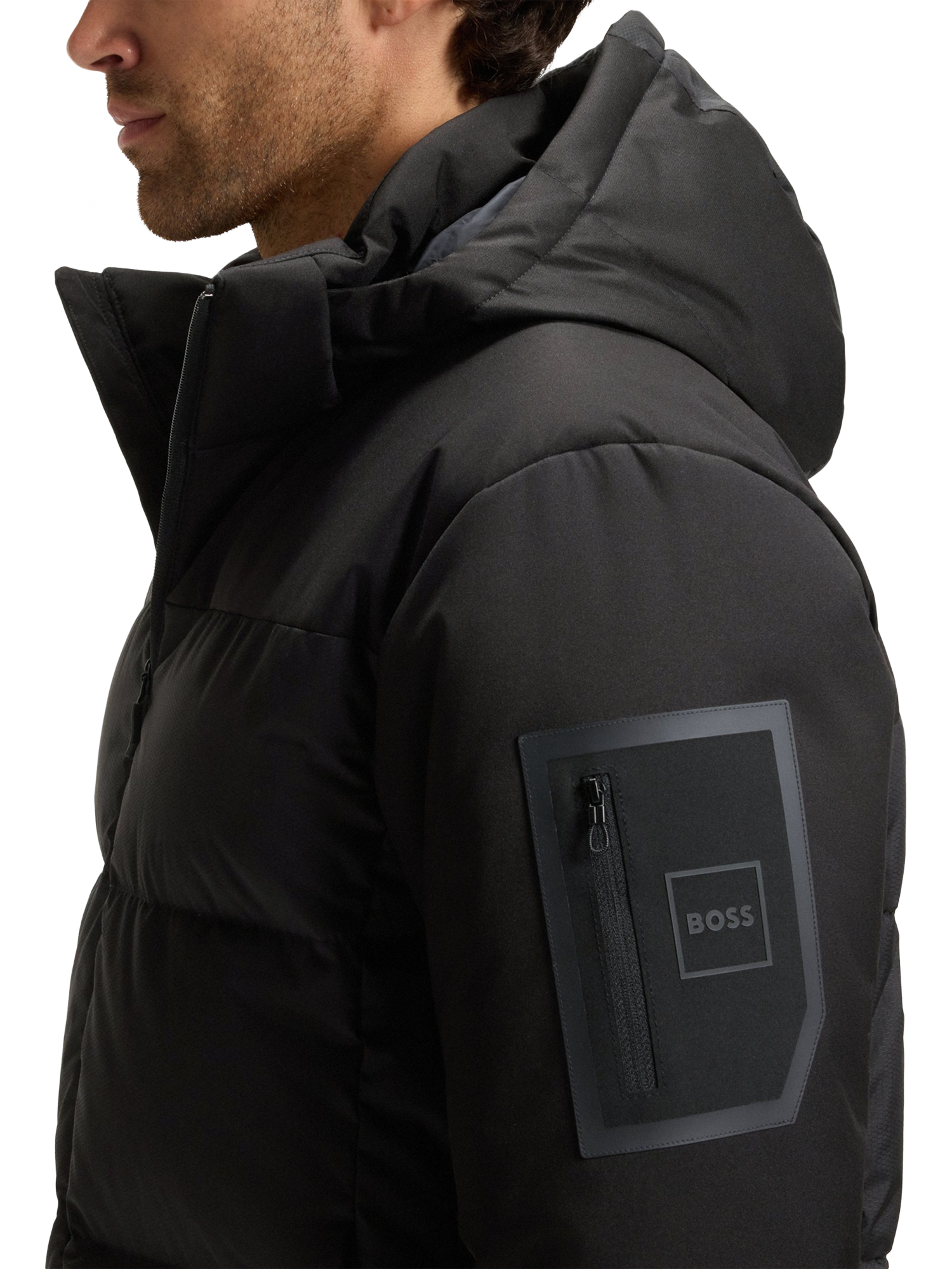 Product image 5 of 6, which shows HUGO BOSS BOSS Hooded Zip Front Puffer Jacket, Black, XXL