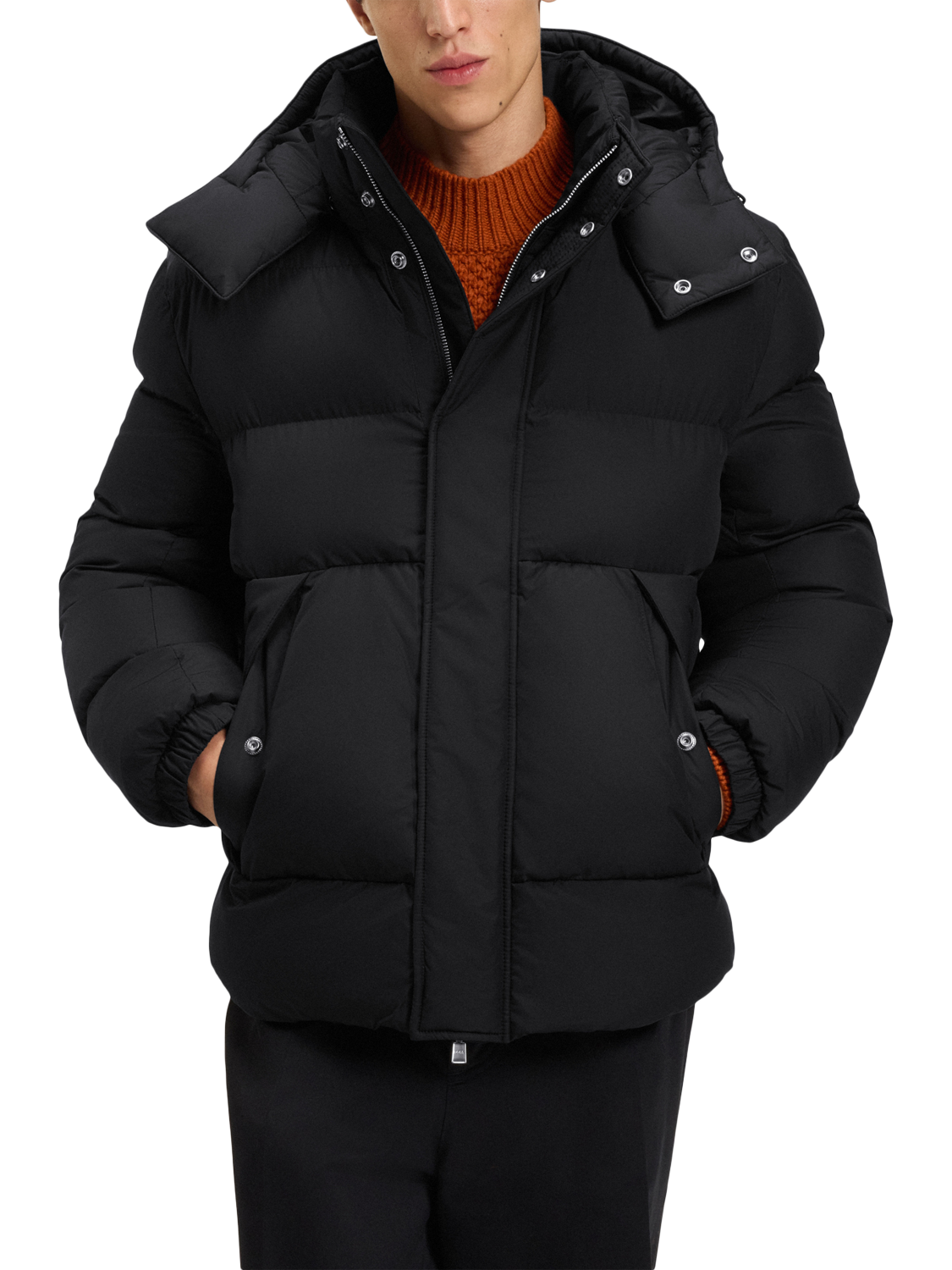 Product image 1 of 6, which shows HUGO BOSS BOSS Zip Puffer Jacket, Black, 36R