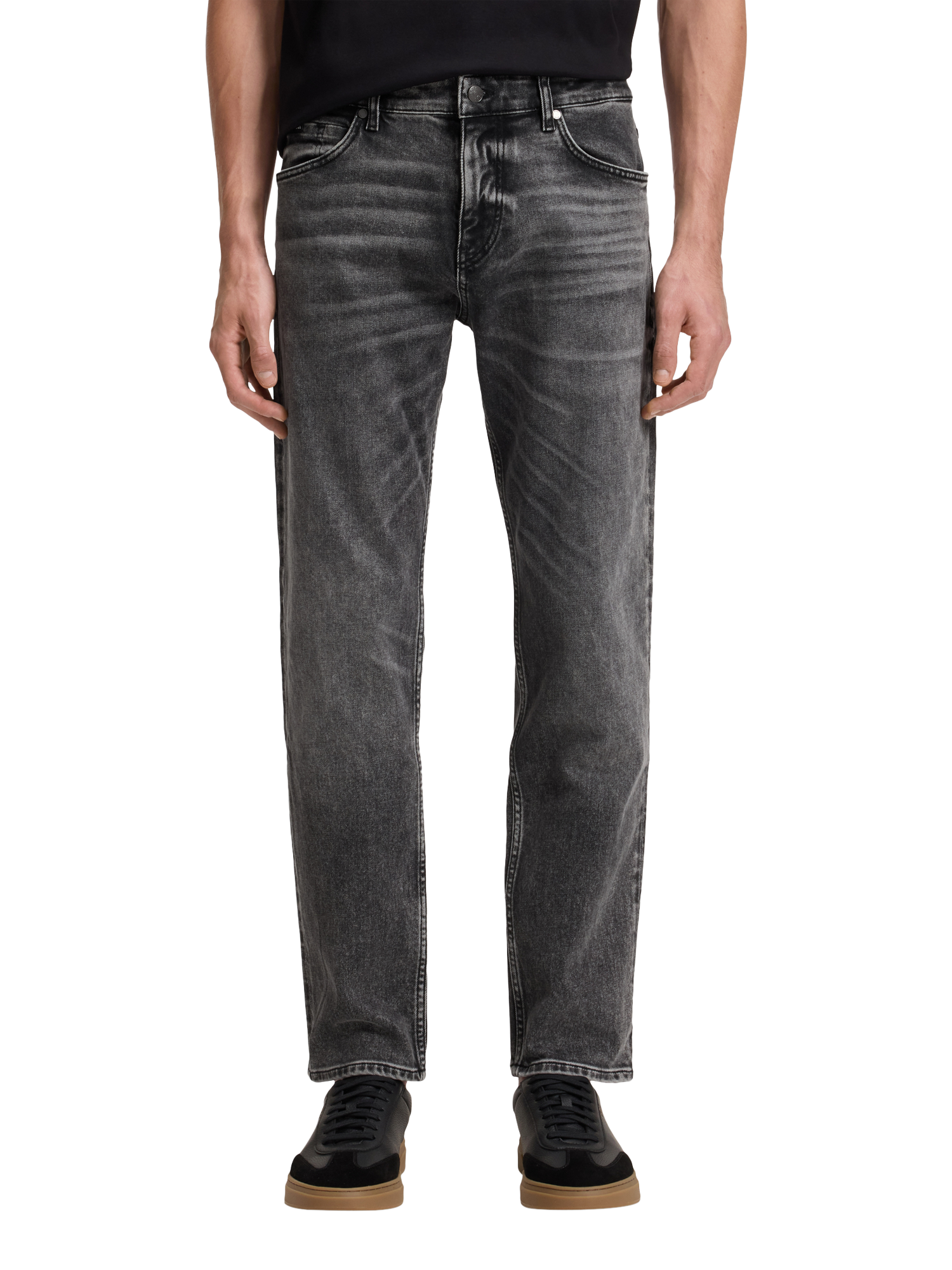 Product image 1 of 6, which shows BOSS Regular Straight Fit Jeans, Black, 32L