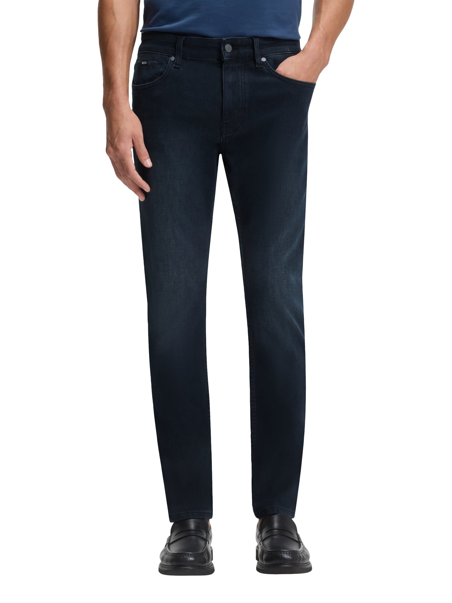 Product image 1 of 6, which shows BOSS Black Performance Slim Fit Jeans, Dark Blue, 33L