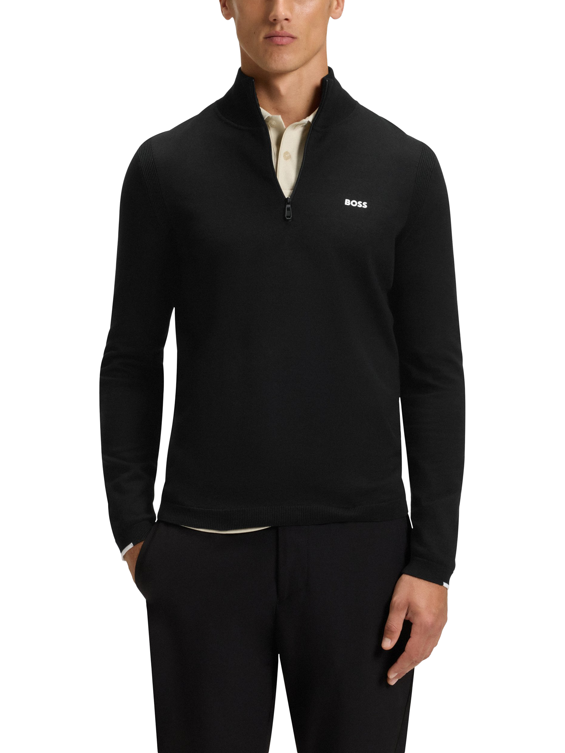 Product image 1 of 5, which shows HUGO BOSS BOSS Ever X Half Zip Cotton Sweatshirt, Black, L