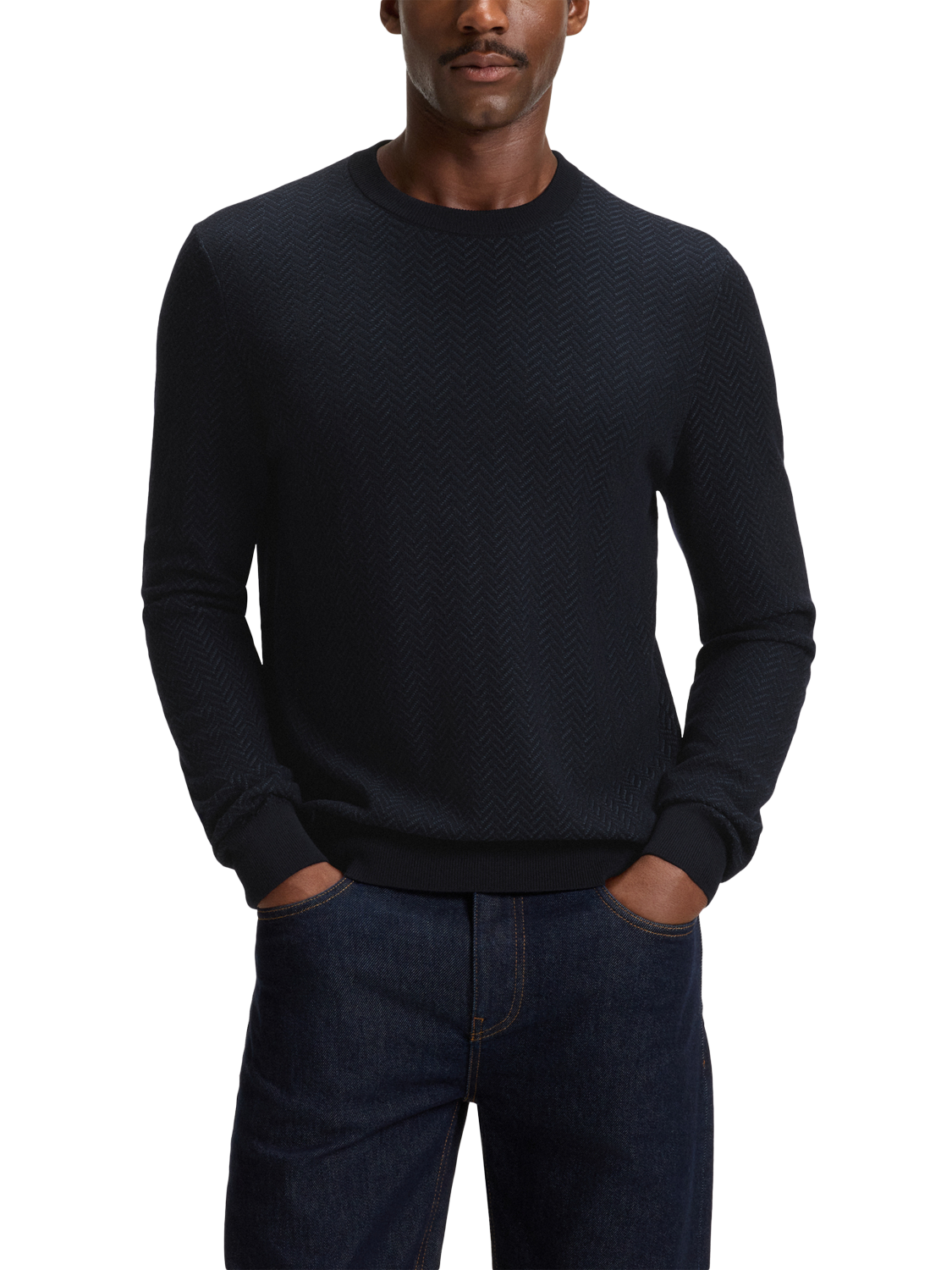 Product image 1 of 5, which shows BOSS Wool Blend Crew Neck Jumper, Dark Blue, S