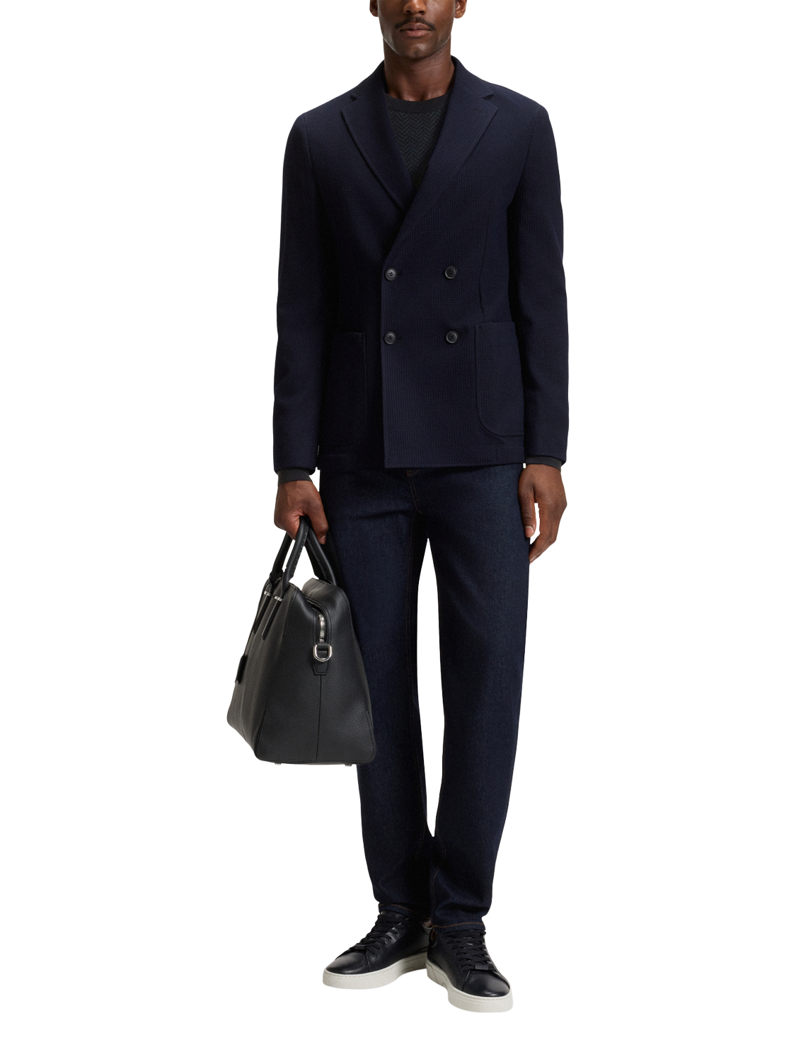 Product image 3 of 5, which shows BOSS Wool Blend Crew Neck Jumper, Dark Blue, S