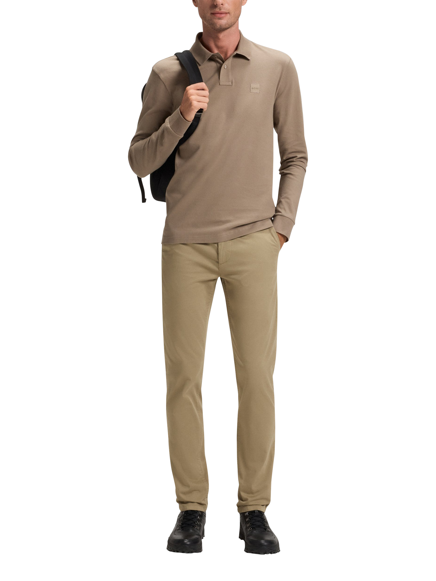 HUGO BOSS BOSS Long Sleeve Cotton Blend Polo Shirt, Open Green