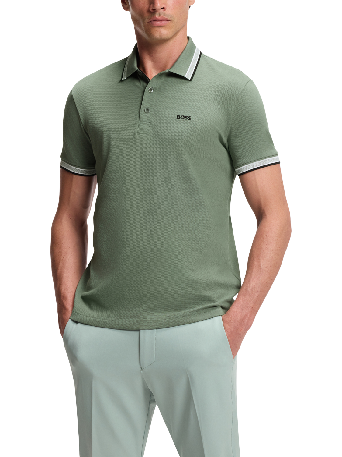 BOSS Cotton Regular Fit Short Sleeve Polo Shirt, Mid Green