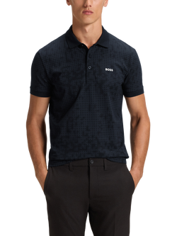 BOSS Cotton Blend Regular Fit Short Sleeve Polo Shirt, Black, Black