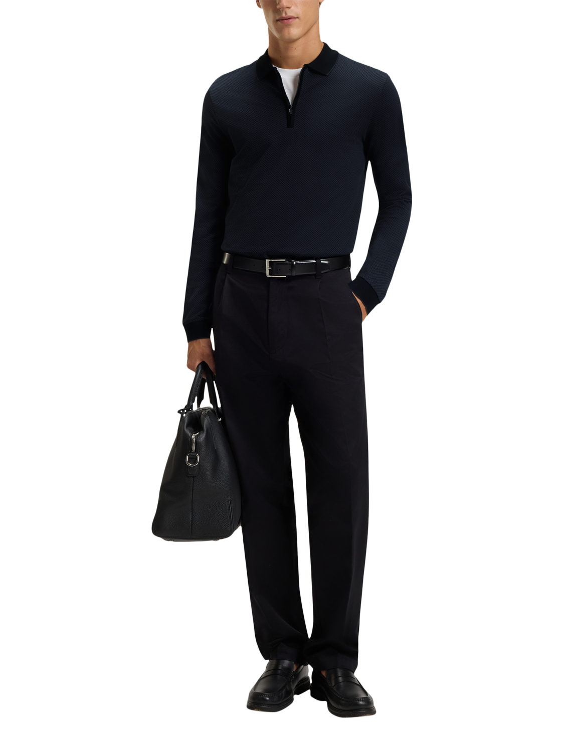 Product image 3 of 5, which shows HUGO BOSS BOSS Quarter Zip Jumper, Black, M