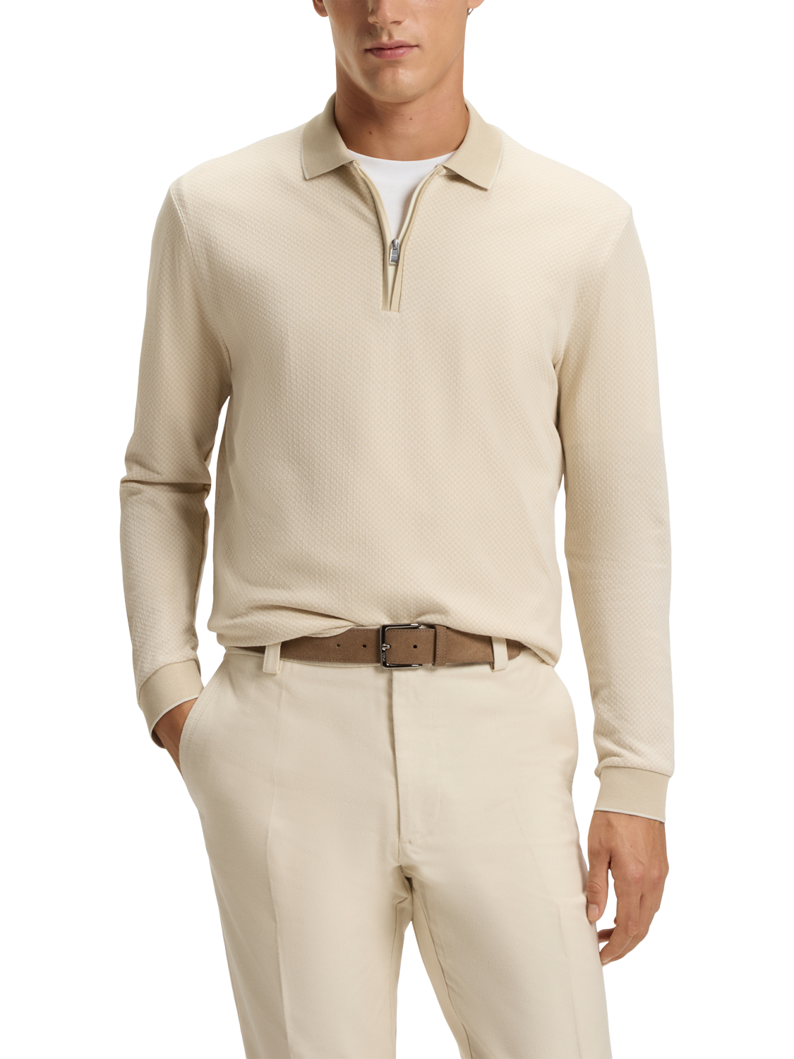Product image 1 of 5, which shows HUGO BOSS BOSS Quarter Zip Jumper, Open White, S