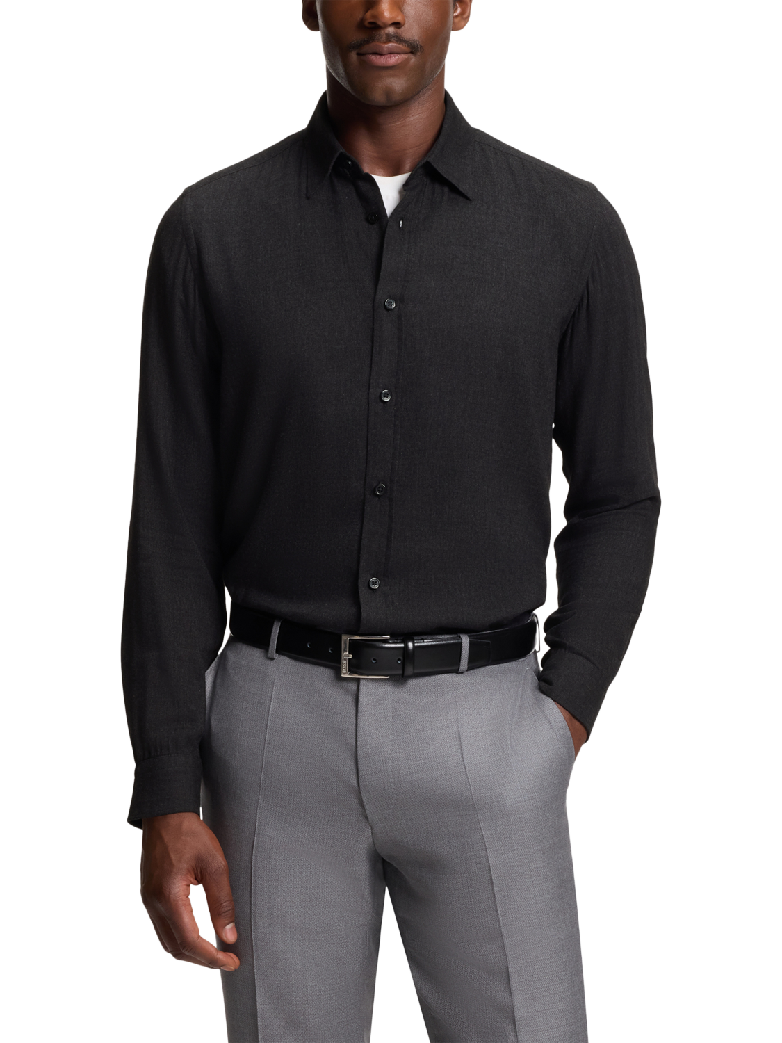 Product image 1 of 6, which shows HUGO BOSS BOSS Liam Cotton Blend Shirt, Black, L