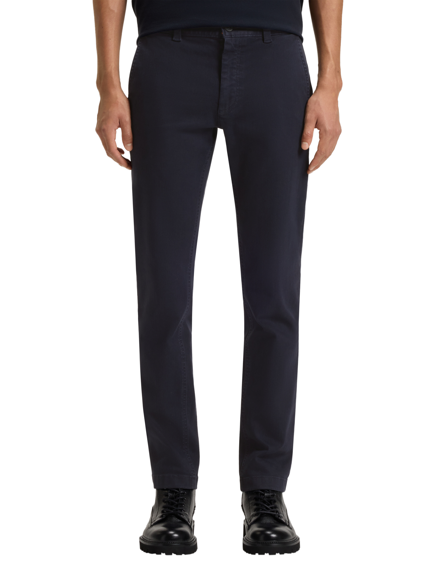 Product image 1 of 6, which shows HUGO BOSS Cotton Blend Chinos, Dark Blue, 34R