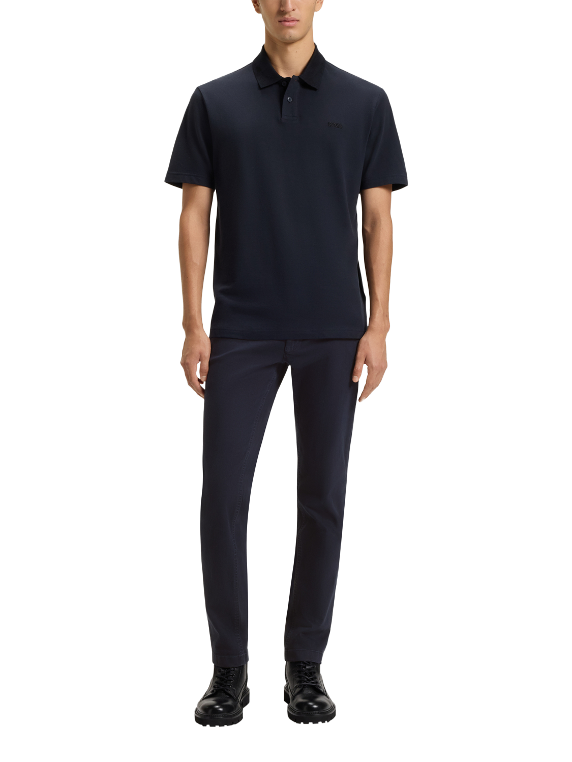 Product image 3 of 6, which shows HUGO BOSS Cotton Blend Chinos, Dark Blue, 34R
