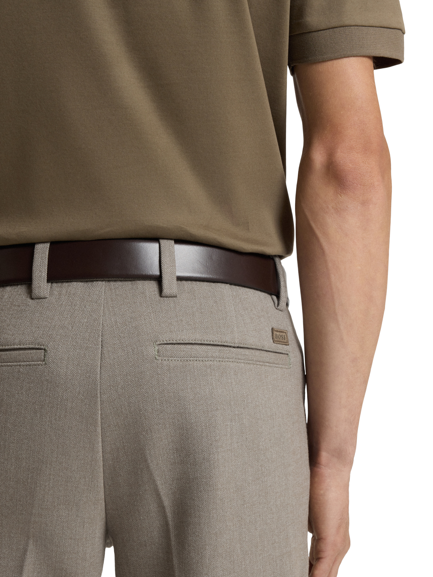Product image 5 of 6, which shows HUGO BOSS BOSS Slim Fit Tailored Trousers, Open Brown, 34R