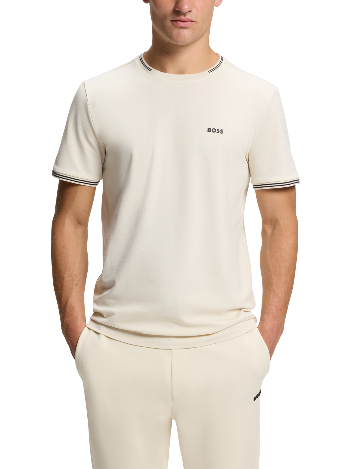 BOSS Cotton Blend Regular Fit Short Sleeve Logo T-Shirt, Off White