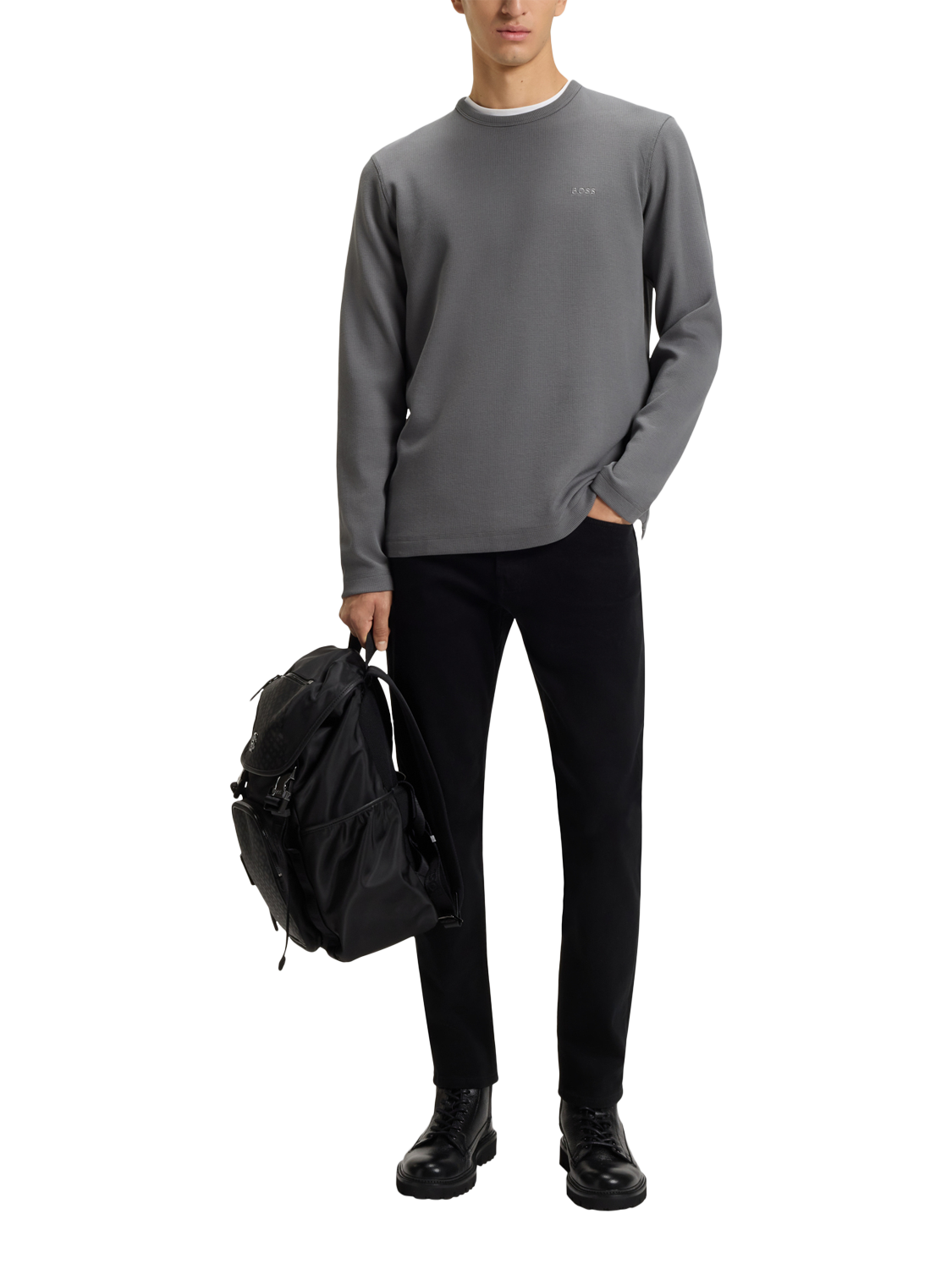 Product image 3 of 5, which shows BOSS Tempesto Long Sleeve Crew Neck Top, Open Grey, S