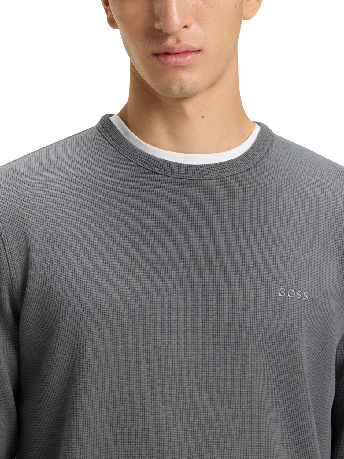 Product image 5 of 5, which shows BOSS Tempesto Long Sleeve Crew Neck Top, Open Grey, S