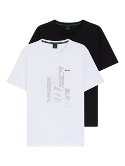 BOSS Cotton Blend Regular Fit Short Sleeve Logo T-Shirt, Pack of 2, Black/White, Black/White
