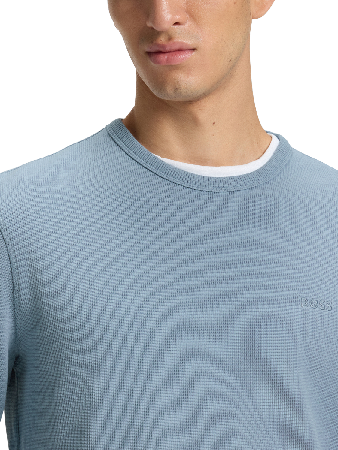 Product image 5 of 5, which shows BOSS Tempesto Long Sleeve Crew Neck Top, Light/Pastel Blue, S